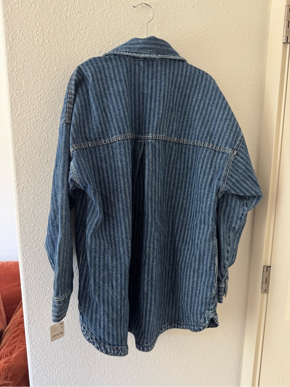 Free People Striped Denim Jacket in Medium Blue - Picture 3 of 3